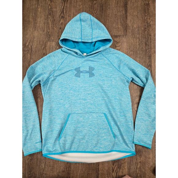 Under Armour Large Hoodie Solid Blue Logo Loose Fit Hooded Long Sleeve - Picture 1 of 5